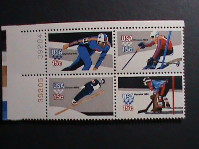 ​UNITED STATES-1980-SC#1798a WINTER OLYMPIC GAMES -MNH IMPRINT PLATE BLOCK VF