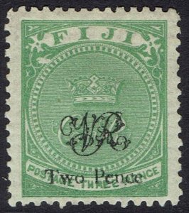 FIJI 1876 VR OVERPRINTED TWO PENCE ON 3D LAID PAPER