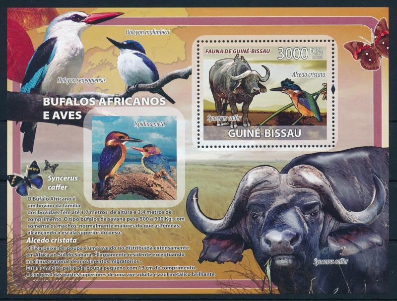 [96486] Guinea Bissau 2008 Wild Life Buffalo Birds Butterflies Sheet MNH