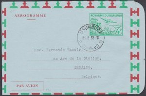 BURUNDI 1963 4f aerogramme used to USA ex USUMBURA..........................J997