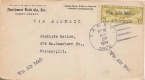 United States Oregon Canby 1934 4c-bar  8c Winged Globe Airmail  Printed Adve...