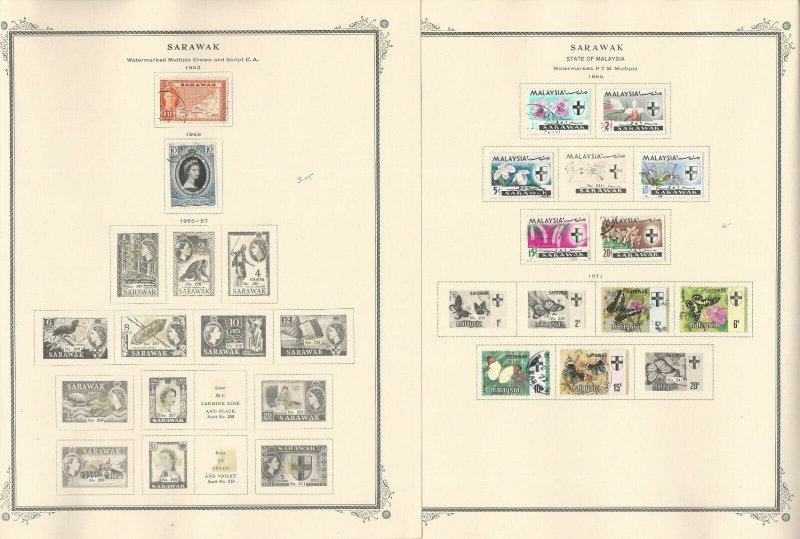 Sarawak Stamp Collection 1869-1971 on 12 Scott Specialty Pages, Used, JFZ