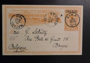 1907 Belgian Congo POstal Stationery Postcard Cover Leopoldville Bruges Belgium