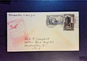 France 1939 Marseille to NYC First Flight Cover - Z1076