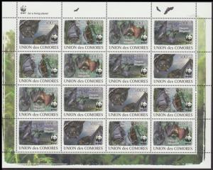 Comoro Is. WWF Livingstone's Fruit Bat Sheetlet of 4 sets /16 stamps