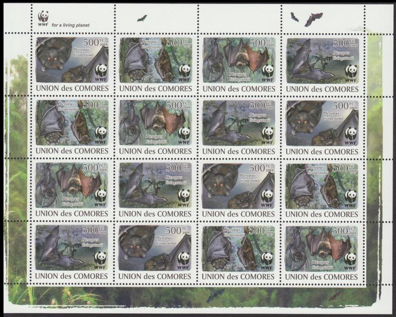 Comoro Is. WWF Livingstone's Fruit Bat Sheetlet of 4 sets /16 stamps MI#2212-15