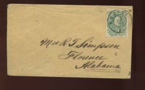 Confederate States 1 Used Stamp on Cover Mobile to Florence Alabama ex Kimbrough