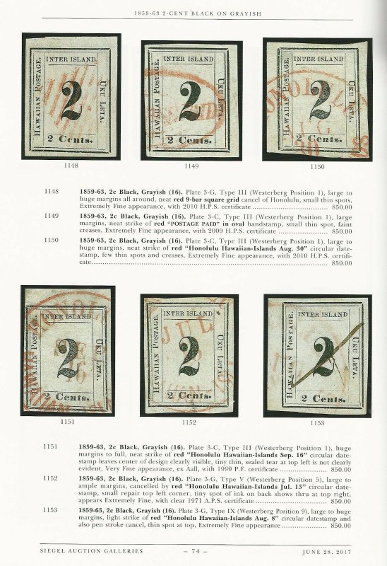 Hawaiian Numerals, Robert A. Siegel, Sale 1161, June 28, 2017, Catalog