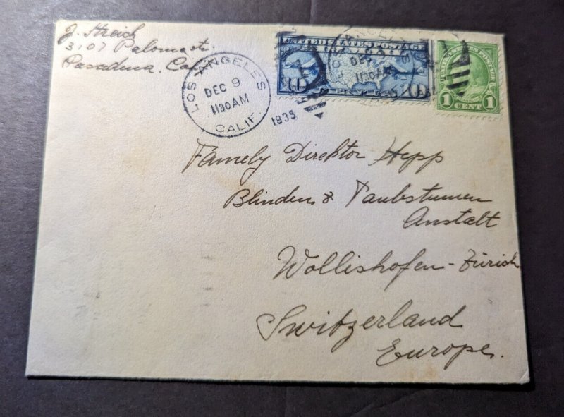 1935 USA Airmail Cover Los Angeles CA to Zurich Switzerland