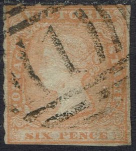 VICTORIA 1857 QV WOODBLOCK 6D ROULETTE USED