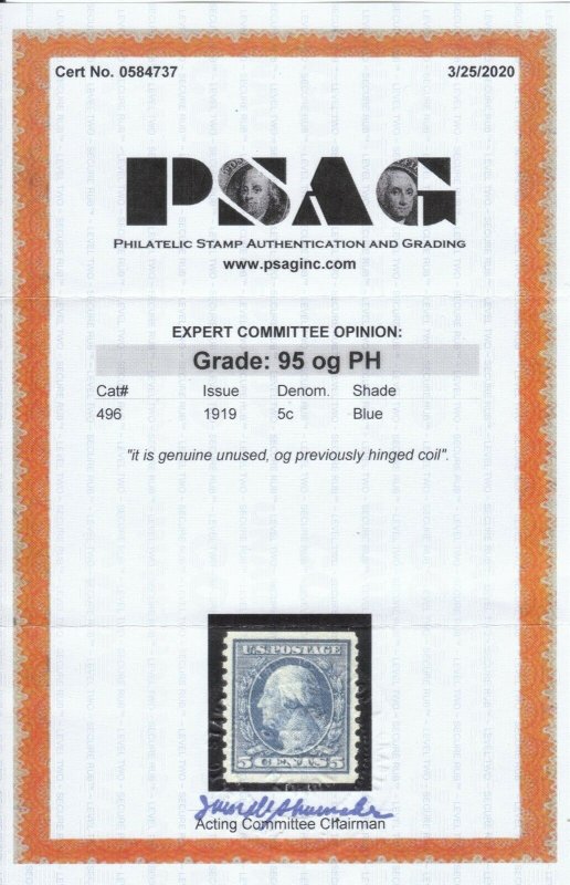 MOstamps - US #496 Mint OG PH Grade 95 with PSAG Cert - Lot # MO-2375 SMQ $40 