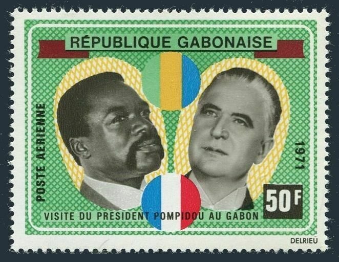 Gabon C107,hinged.Mi 419. Presidents Bongo,George Pompidou,France.Visit,1971.