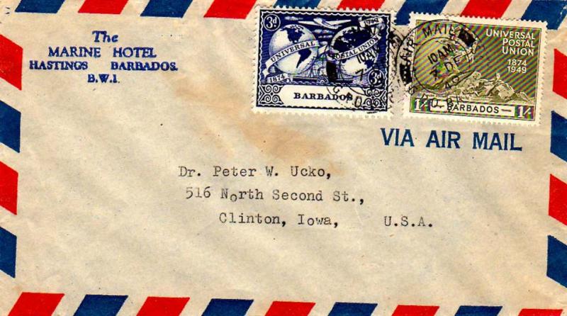 Barbados 3d and 1/- Universal Postal Union 1949 Air Mail, G.P.O. Barbados Air...