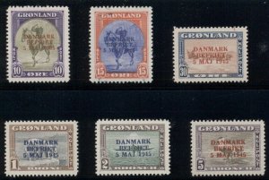 GREENLAND #22a-27a (22-7v) Complete set Wrong Color ovpts, NH, Scott $2,900.00