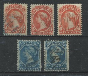 Canada 1865 Bill Stamps various values 2 cents to 40 cents used
