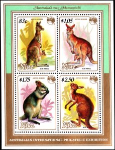 Niue #445c/445d, Complete Set, S/S Only, 1984, Animals, Never Hinged