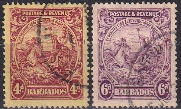 Barbados #173-4 F-VF  Used CV $3.00 (Z2461)