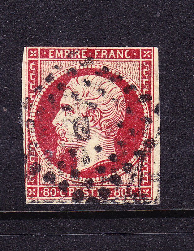 FRANCE 1853-61  80c DEEP CARMINE NAPOLEON  IMPERF  FU   Sg 68  Sc 19    