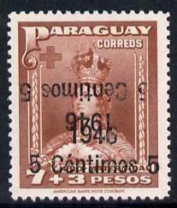 Paraguay 1946 surcharged 5c on 7p + 3p red-brown with sur...