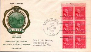 FDC 1939 SC #806b Rice Cachet - Washington DC - Block Of 6 - F76982