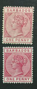 MOMEN: BARBADOS SG #91-92 1882-6 MINT OG H LOT #192430-1154