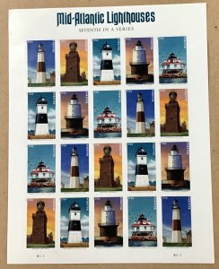 5621 Mid-Atlantic Lighthouses,  58c MNH sheet of 20 FV $11.60 Issued 2021