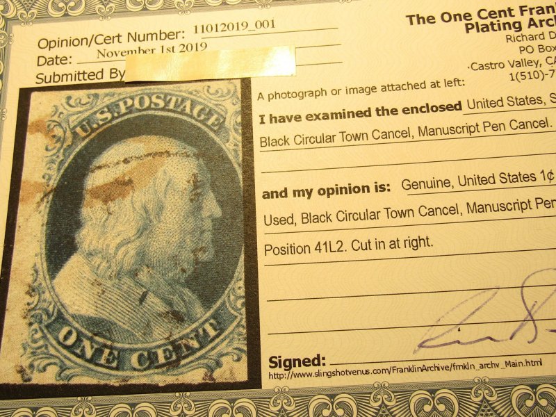 US Stamps,Scott # 7,Used Franklin, B Relief from Platee 2Position 41L2,SCV $150.