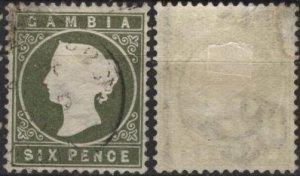 Gambia 18 (used) 6p Queen Victoria, slate green (1886)