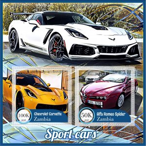 Stamps. Cars. Sport cars 2019 1+1 sheets perforated