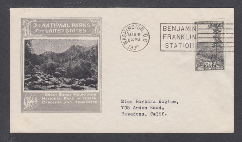 US Planty 765-2 FDC.1935 10c imperf Great Smoky Mountain Nat'l Park, Ioor cachet 