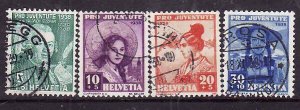 Switzerland-Sc#B91-4- id5-used semi-postal set-Girls-1938-