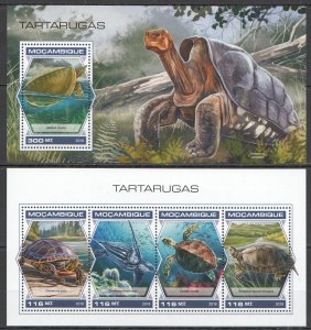 HM1846 2018 MOZAMBIQUE TURTLES MARINE LIFE REPTILES FAUNA #9769-2+BL1394 MNH