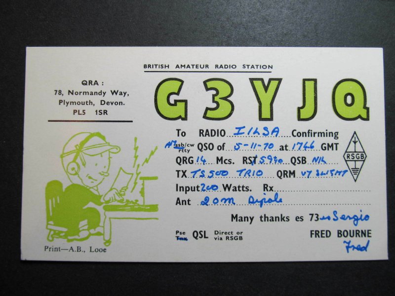 10075 Amateur Radio QSL Card PLYMOUTH DEVON ENGLAND UK