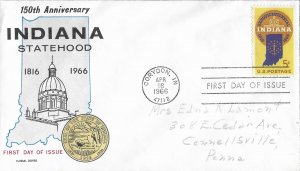 1966 FDC, #1308, 5c Indiana 150th, Fluegel Covers