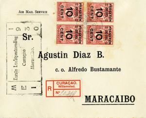 Curacao 1930 Air Mail Flight Cover Registered to Maracaibo