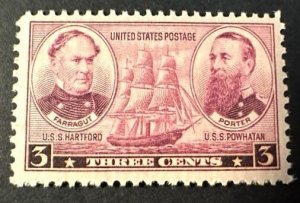 US # 792 Farragut & Porter 3c 1937 Mint NH VF