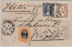 ARGENTINA - POSTAL HISTORY: STATIONERY CARD to ITALY - TAXED on arrival 1892