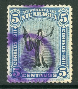 Nicaragua 1912 Liberty 5¢ Blue & Black Sc 299 VFU Q409