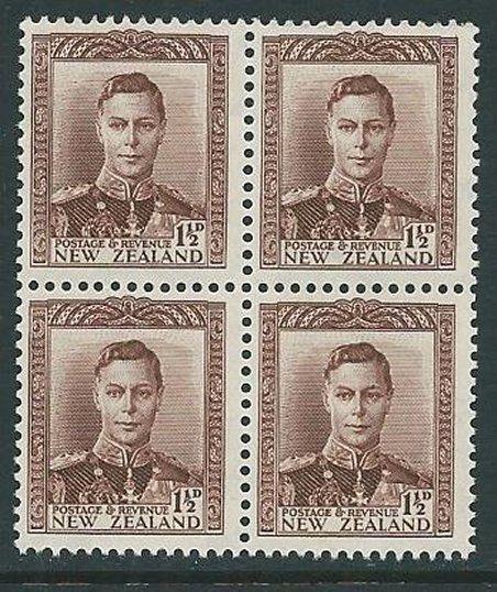 NEW ZEALAND 1938-44 GVI 1½d Brown block of 4 MNH SG cat £104............60310