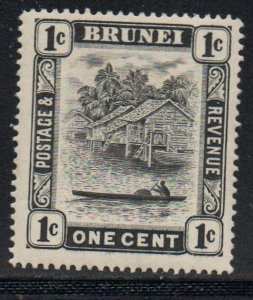 Brunei Sc  43 1926 1 c black Canoe & Hut stamp mint .