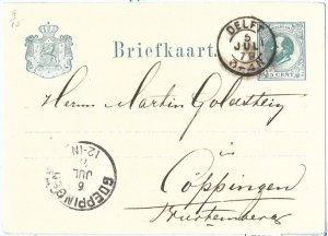 72553 - NETHERLANDS -  POSTAL HISTORY:  Stationery Card  from DELFT  1879