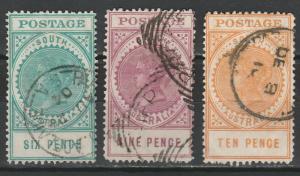 SOUTH AUSTRALIA 1904 QV THICK POSTAGE 6D 9D AND 10D WMK CROWN/SA USED