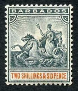 Barbados SG114 2/6 Blue-black and Orange Wmk Crown CA P14 M/M