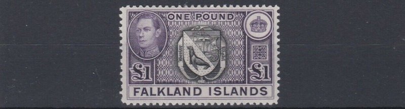 FALKLAND ISLANDS 1938 - 50  S G 163  £1   VALUE     MH  CAT £130