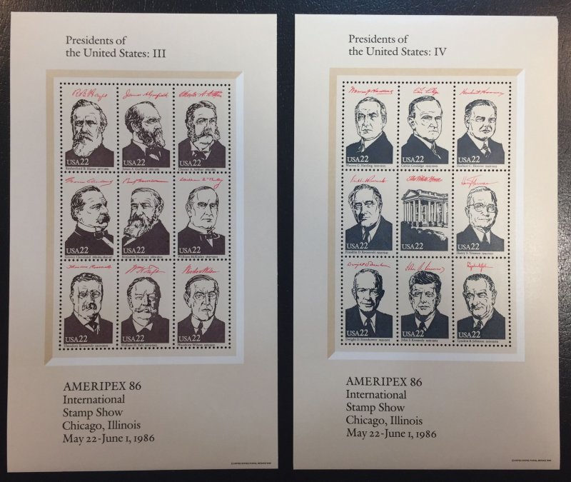 US #2216-2219 MNH OG XF - Presidents of the United States: Ameripex 86 SCV $30