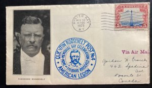 1929 Oyster Bay NY USA First Day Cover To Toronto Canada Quentin Roosevelt PO 4