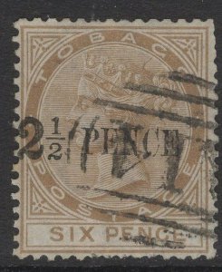 TOBAGO SG13 1883 2½d on 6d STONE USED PERF FAULTS