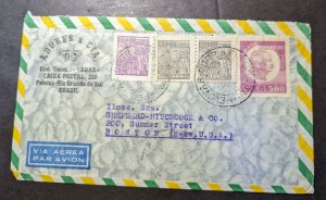 1948 Brazil Airmail Cover Pelotas to Boston MA USA Adures and Cia