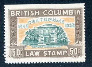 van Dam BCL48, 50c - MNH - 1958 British Columbia Law Stamp - small fault on back