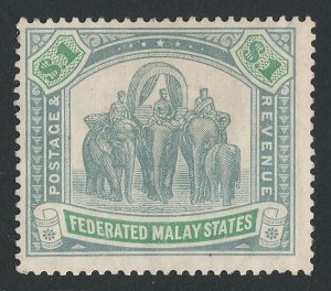 FEDERATED MALAY STATES 1904 Elephants $1 green & pale green, wmk mult crown.